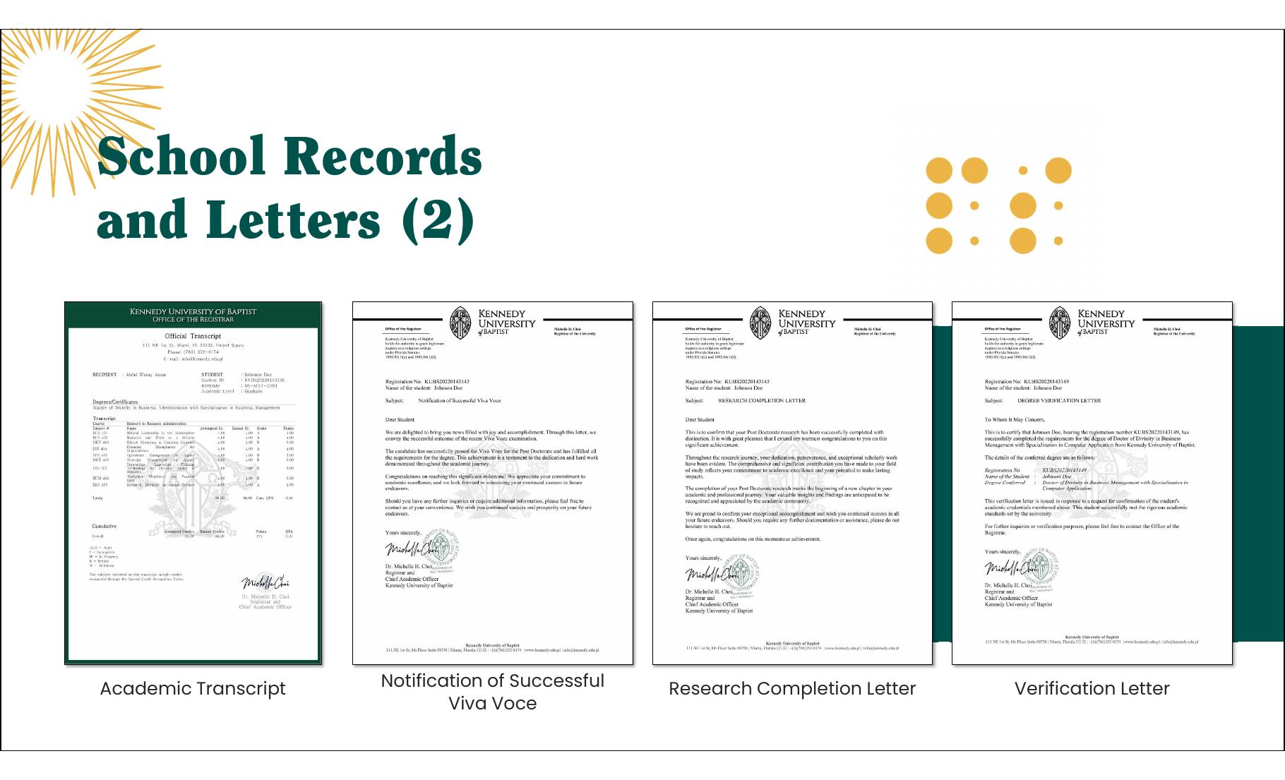 Academic transcript and research completion records